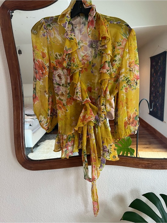 Lauren Ralph Lauren Tops - Lauren Ralph Lauren Floral Silk Top - Yellow & Coral